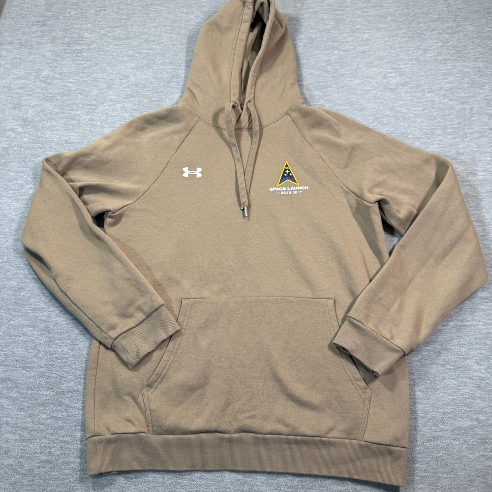Under Armor Hoodie Men Small Brown Loose Fit Space Launch‎ Delta 30 Logo